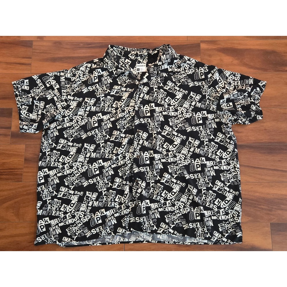 Pride Target Speak Up -Your Story Matters Black White Rayon Button Up Shirt 3X